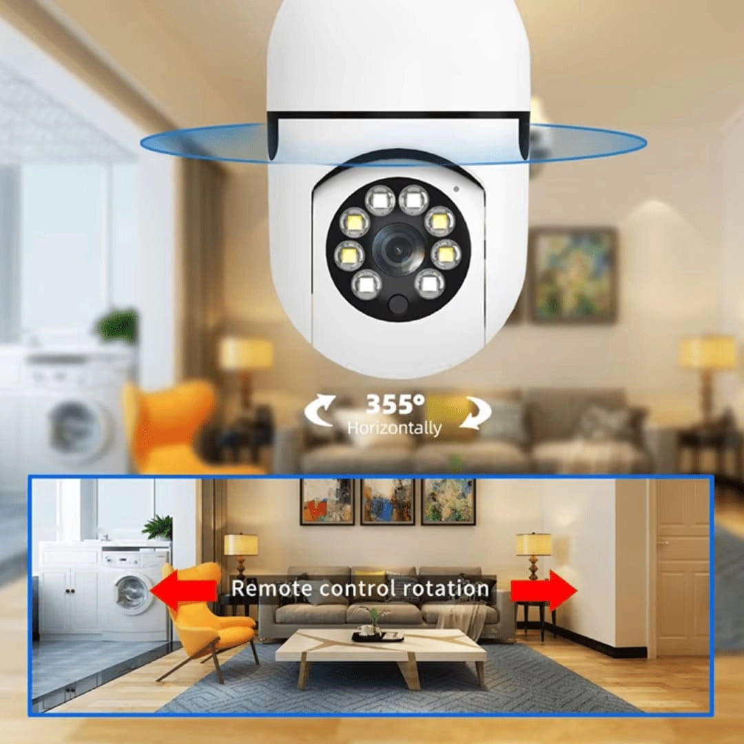 Cámara de seguridad ampolleta en el living